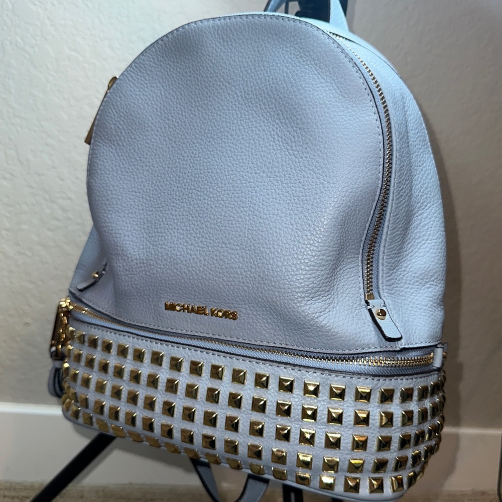 Michael Kors Admiral/Pale Blue Leather/Coated Canvas Backpack